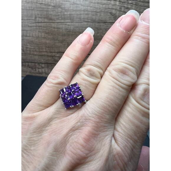 Amethyst sterling silver cluster ring size 7 - Picture 7 of 16